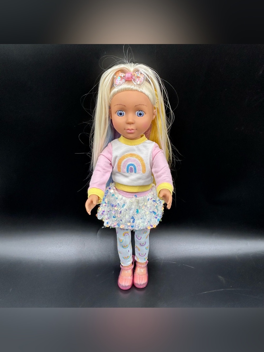 Battat Glitter Girls 14 Doll Rainbow Hair Pink Outfit Poseable Blonde Blue Eyes